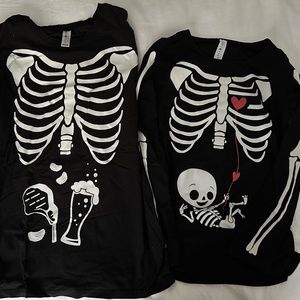 His and Hers pregnancy Halloween skeleton shirts